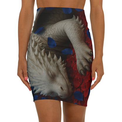 Fantasy Dragon-Print Pencil Skirt, AOP Dragon Skirt, Floral Pencil Skirt, Mid-Waist Skirt, Statement Skirt, Unique Women's Fashion