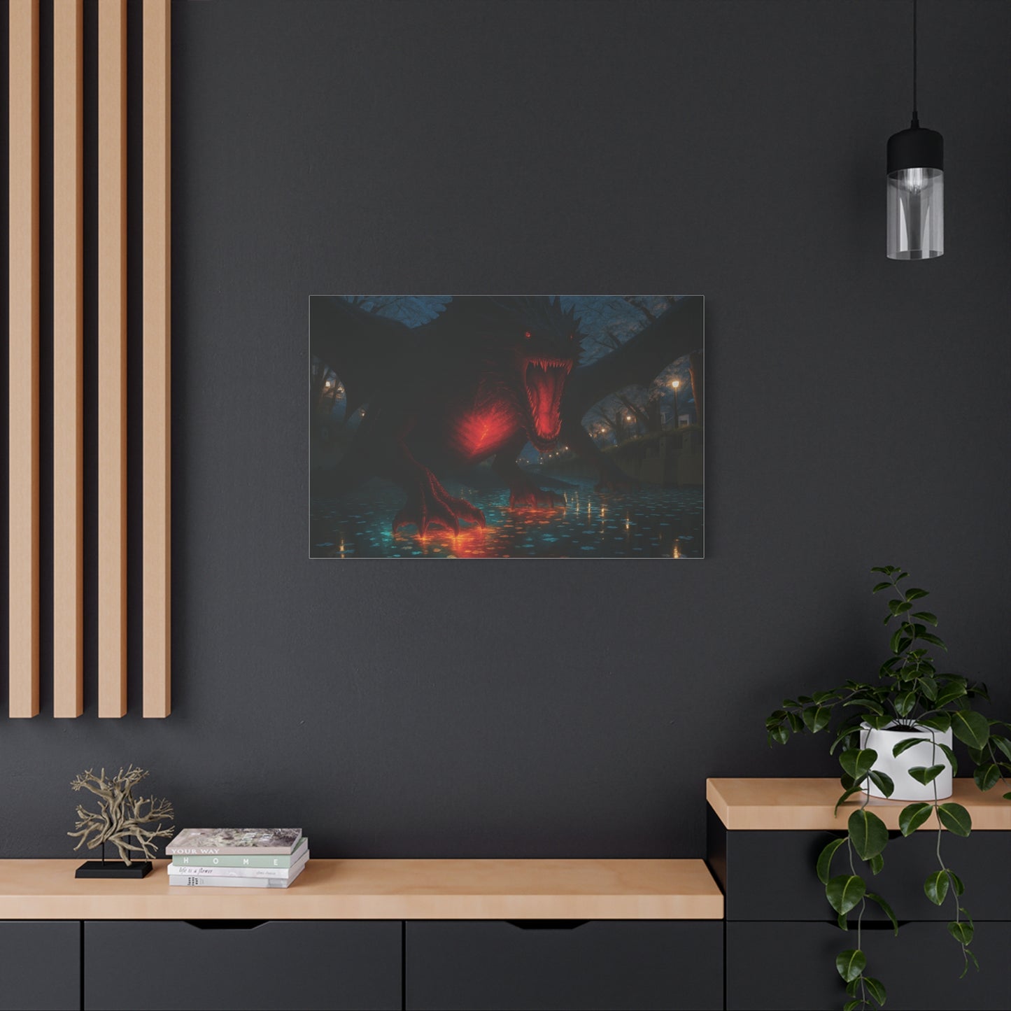 Canvas Wall Art featuring a Fiery Dragon, Fantasy Decor, Home Wall Hanging, Unique Gift for Gamers, Perfect for Halloween, Dramatic Artwork